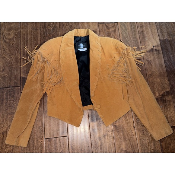 leather zone Jackets & Blazers - Phoenix Leather Fringe Light Tan‎ Short Large Sized Jacket made in the USA Used